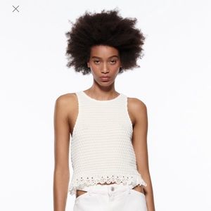 ZARA new with tags Ruffled High Neck Top (M) Oyster White
